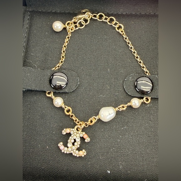 CHANEL Jewelry - CHANEL Pearl & Crystal Gold Tone Bracelet C20 K